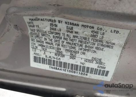 2005 Nissan Maxima 3.5 Se from USA, damaged, VIN 1N4BA41E15C811924